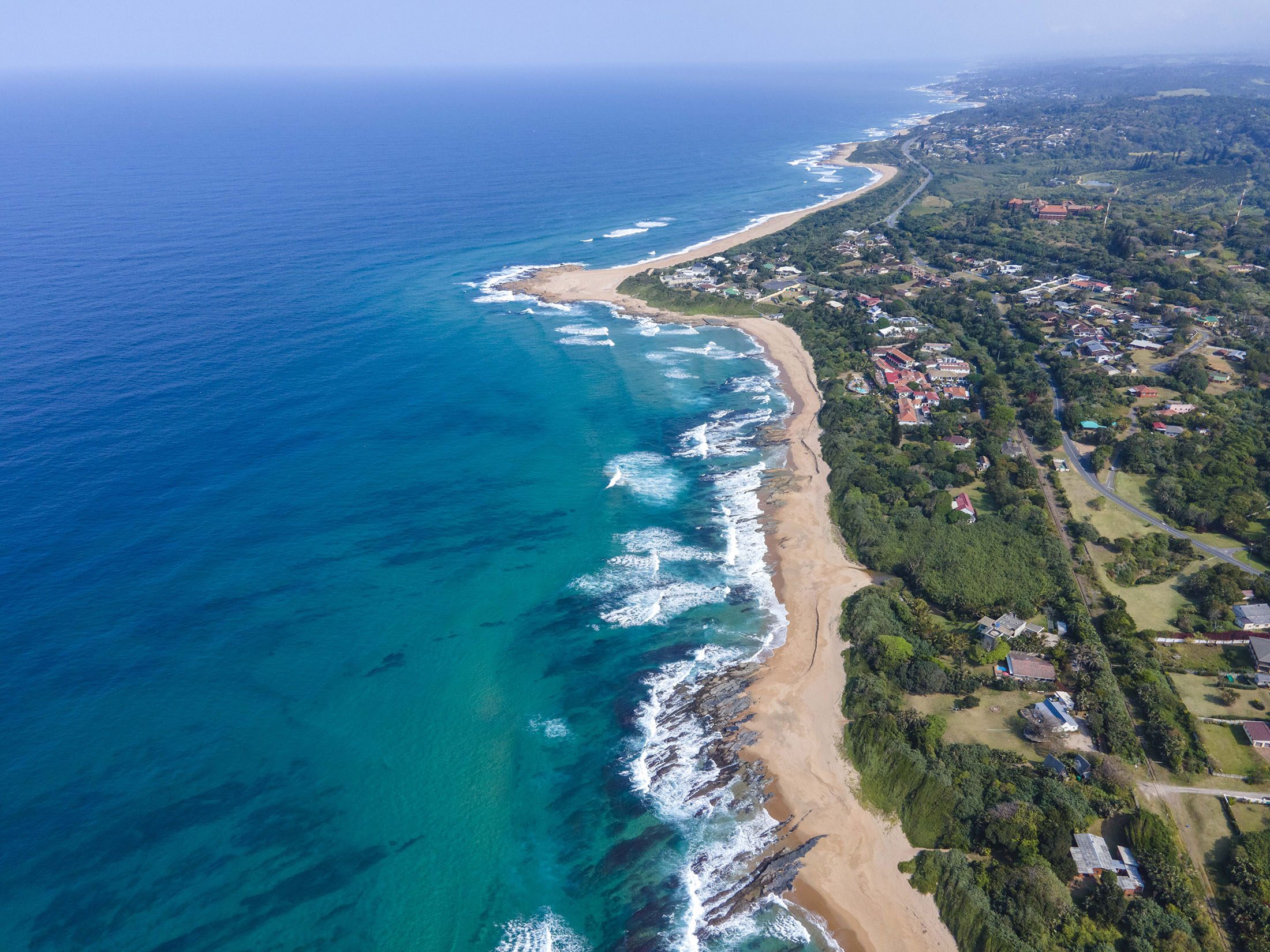 Aerial view of the Umzumbe coastline, coastal forest and Indian Ocean, KwaZulu-Natal South Coast