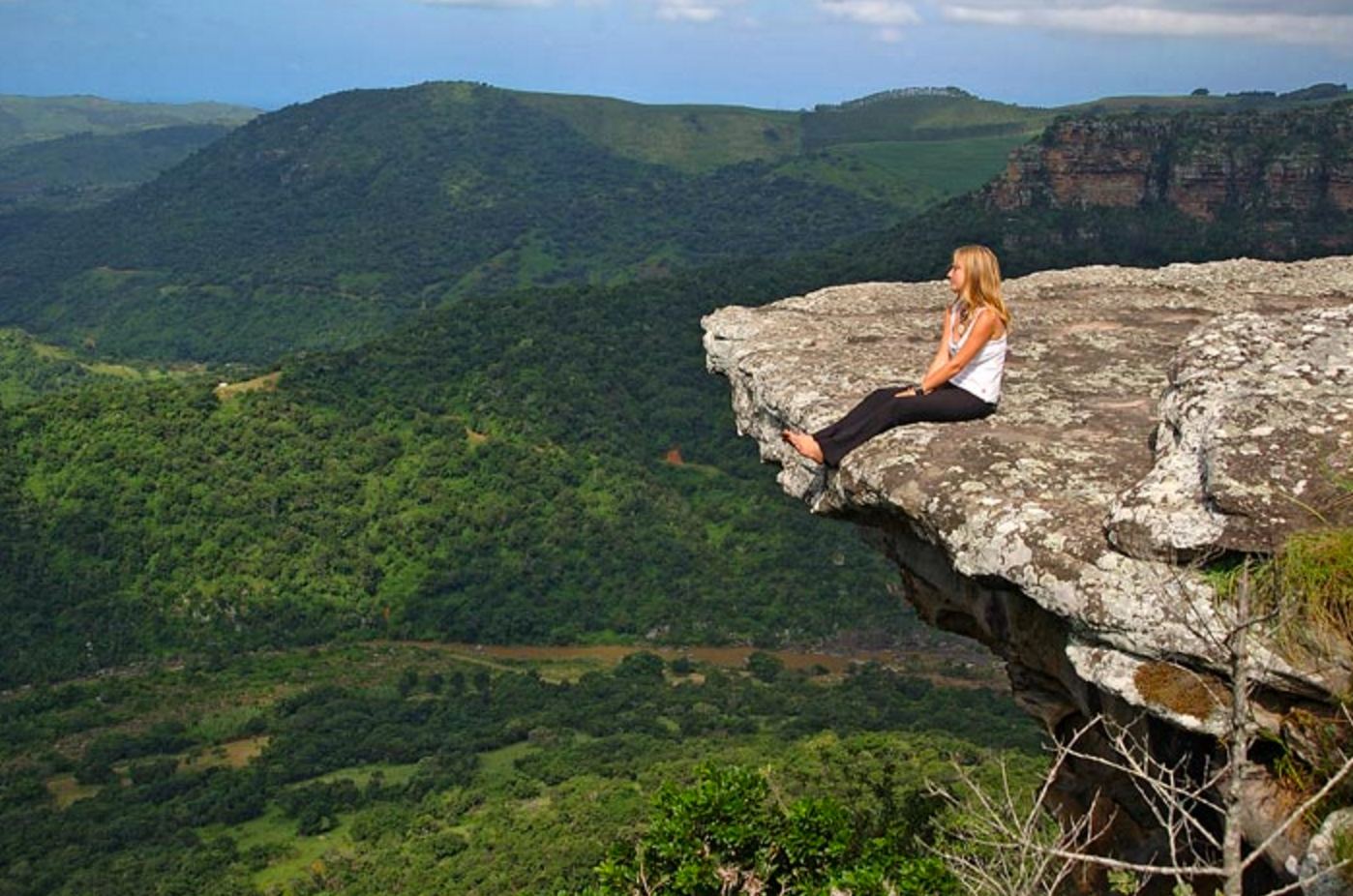 Looking out over Oribi Gorge from a cliff edge