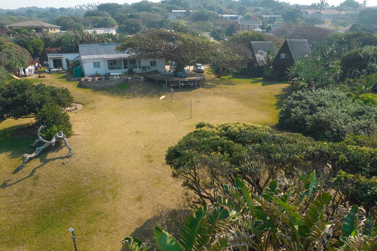 Aerial view of the lawn and property at Umzumbe Surf Camp