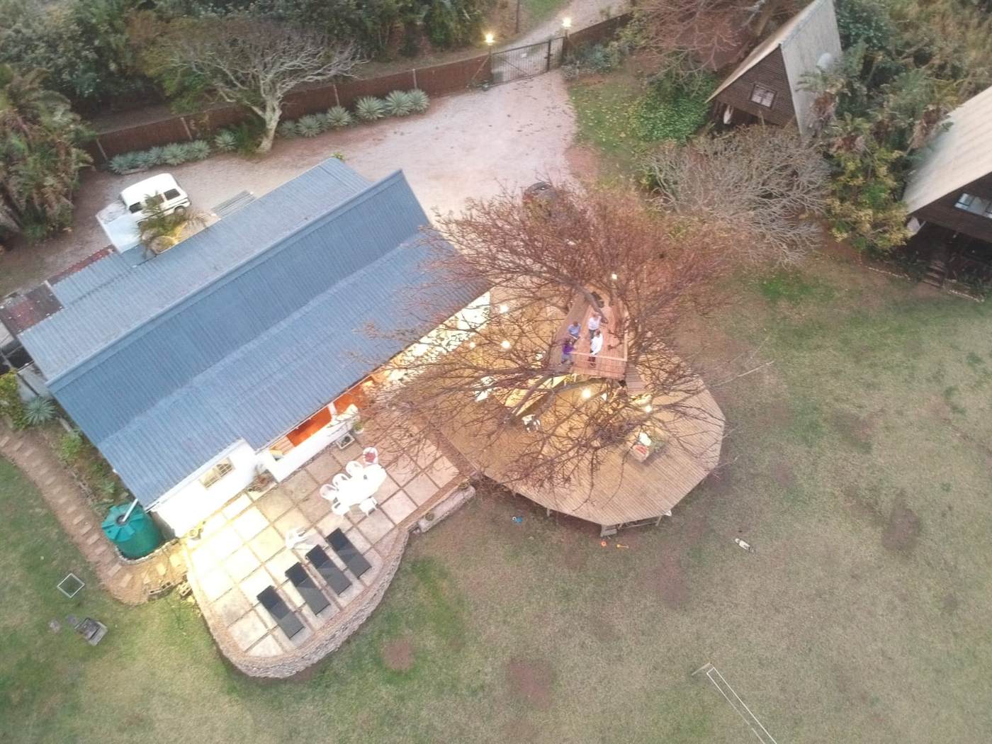Aerial view of the Surf House and deck at Umzumbe Surf Camp